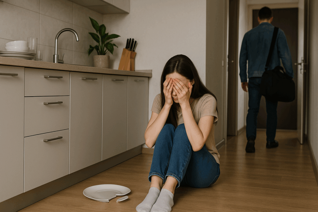 Frau sitz weinen auf dem Boden - Liebeskummer Symbolbild